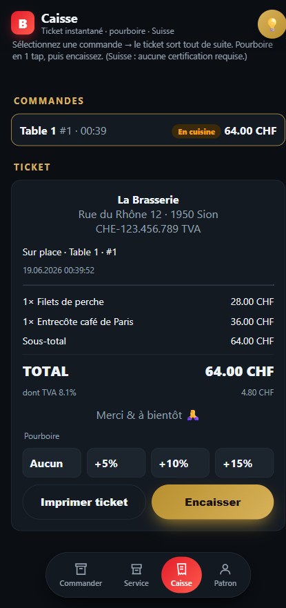 Écran caisse et ticket conforme